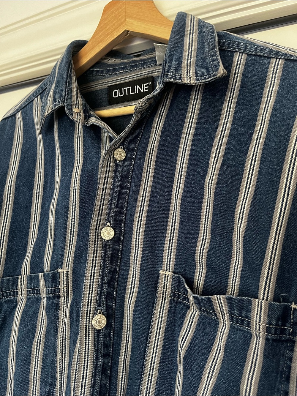 Vintage 100% Cotton Denim Striped Button Down Shirt M Western Americana 90s - Picture 5 of 6